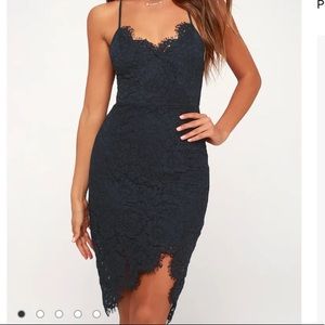 Lulus Navy flirting with desire lace bodycon dress